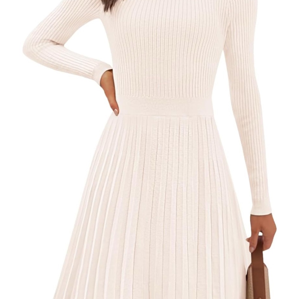 Elegant Cream Ribbed Knit Dress